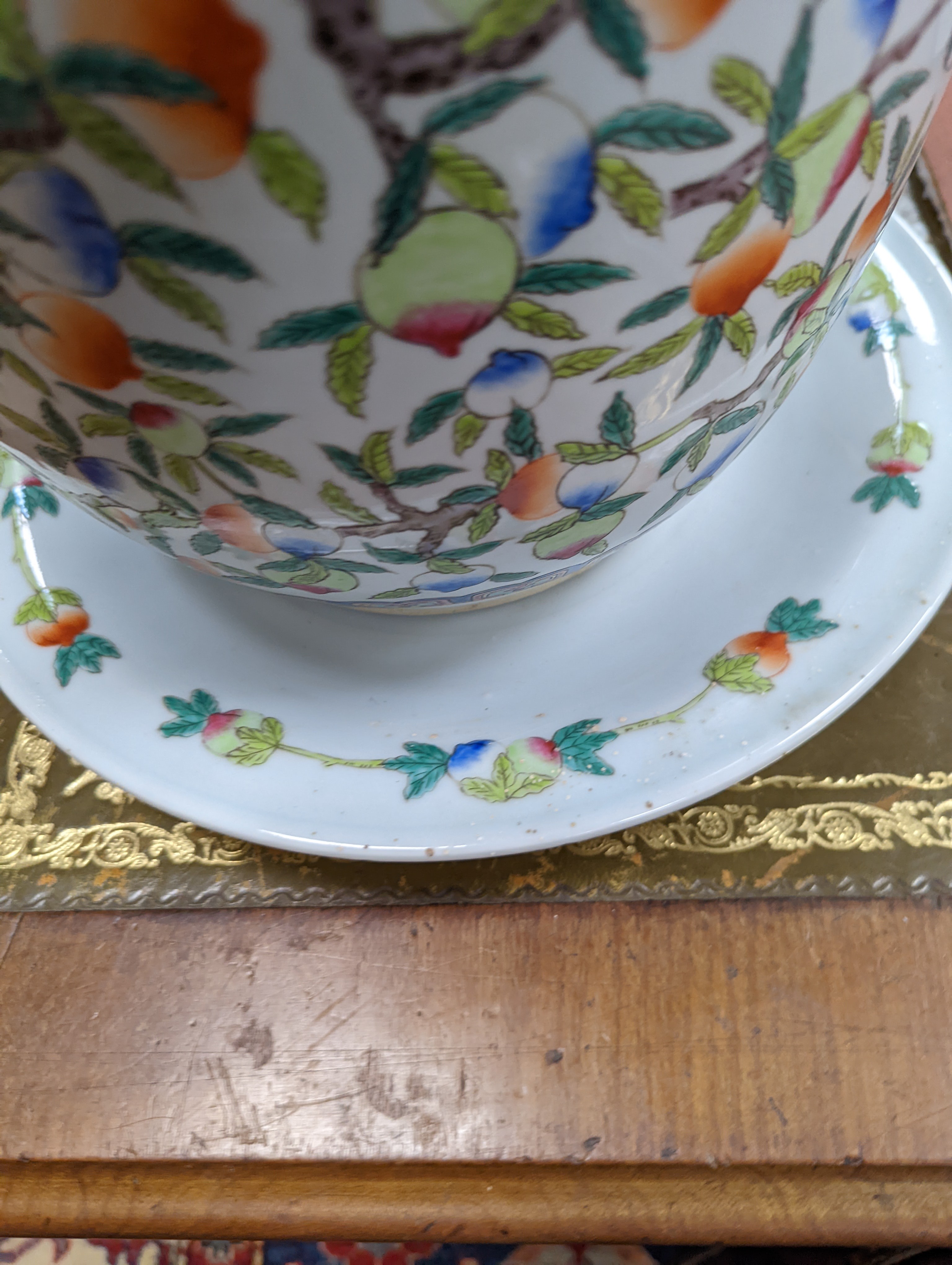 A 20th century Chinese porcelain jardiniere and dish, diameter 36 cms.
